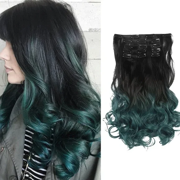 Hair | Black To Dark Green Full Head Clip In Extension  display picture 2